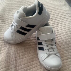 Adidas Kids White and Black Striped Sneakers